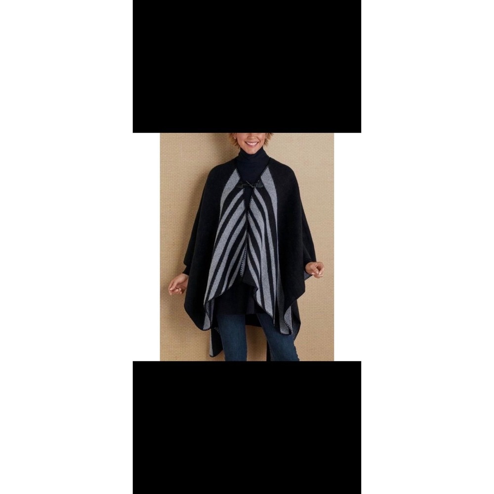 Soft Surroundings Whistler Cape Poncho Black Gray One Size